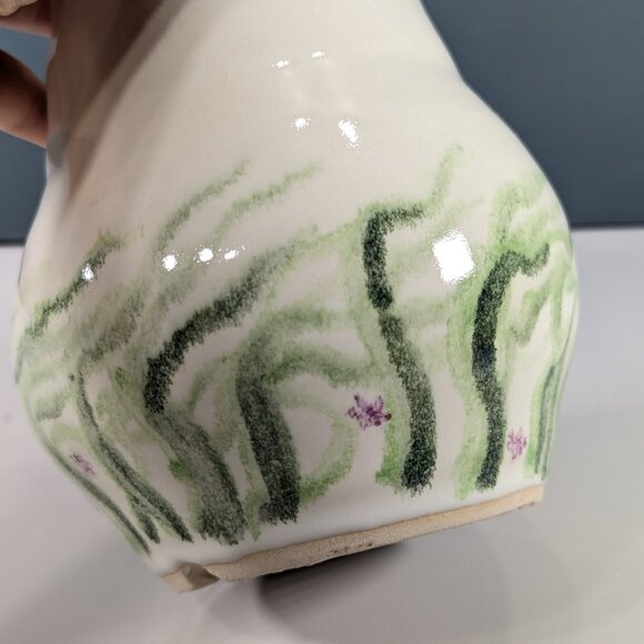 Heavy pottery hand painted lamp base, wavy seaweed nautical home decor - Picture 8 of 9